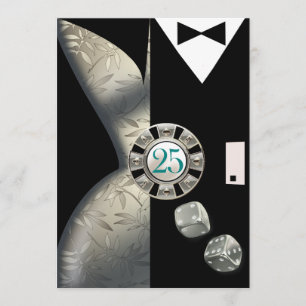 Invitación Pareja Art Deco 25 Aniversario   plata