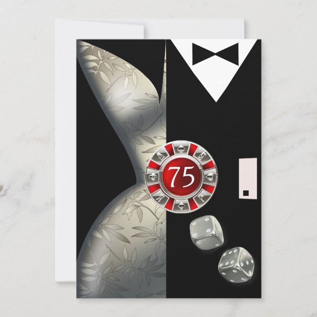 Invitación Pareja Art Deco 75ª Fiesta de Cumpleaños | negro r (Anverso)