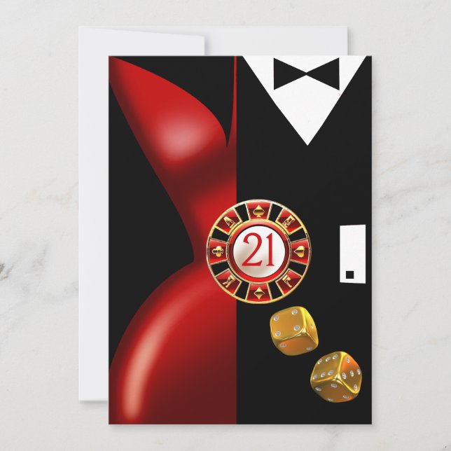 Invitación Pareja Art Deco Fiesta de cumpleaños 21 | negro ro (Anverso)