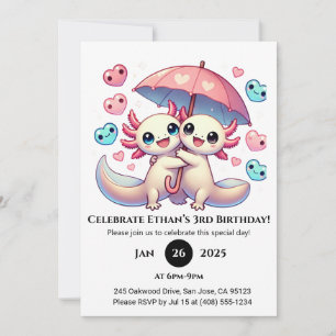 Invitación Pareja Axolotl con cumpleaños de paraguas