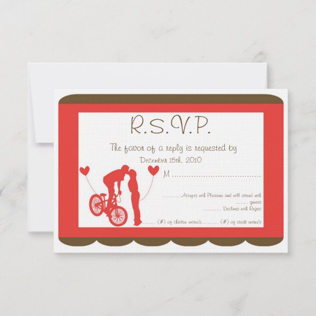 Invitación Pareja Bicicleta Boda Roja/Marrón RSVP (Anverso)