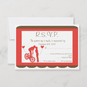 Invitación Pareja Bicicleta Boda Roja/Marrón RSVP