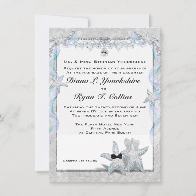 Invitación Pareja Boda Starfish de 4,5" x 6,25" (Anverso)