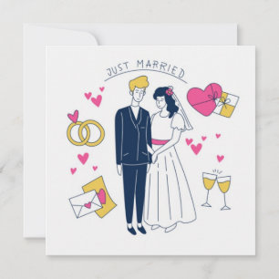 Invitación Pareja caprichosa dibujada a mano "recién casados"