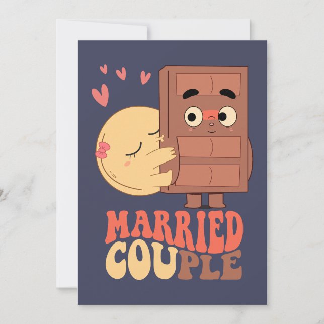Invitación Pareja Casada Groovy Panqueque Chocolate Amor (Anverso)