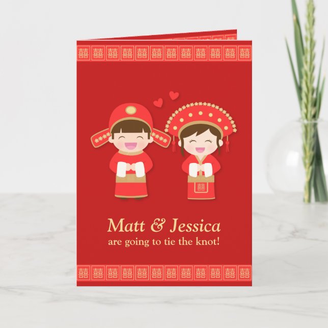 Invitación Pareja china tradicional linda boda roja (Anverso)