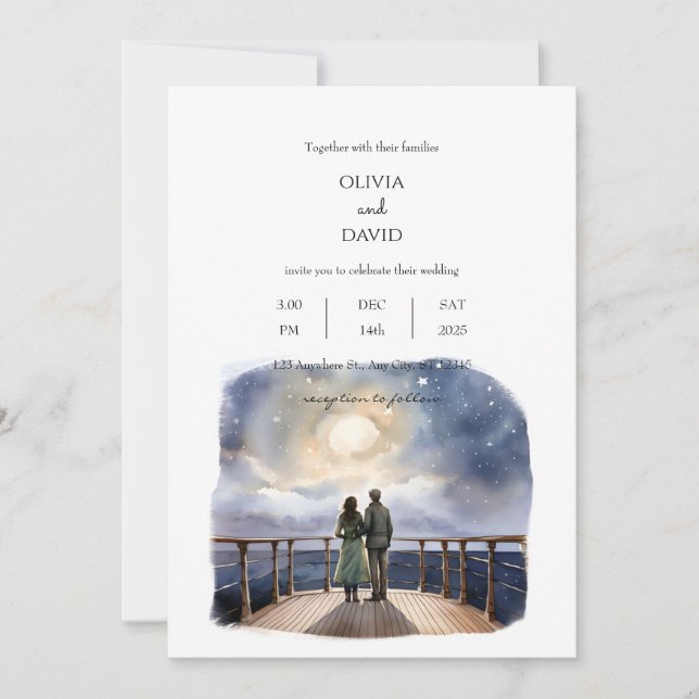 Invitación Pareja Cruise Ship Starry Night Sky Beach Wedding (Anverso)