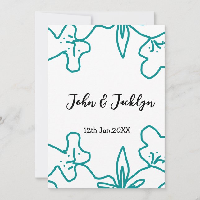 Invitación Pareja de boda azul turquesa nombre fecha con esti (Anverso)