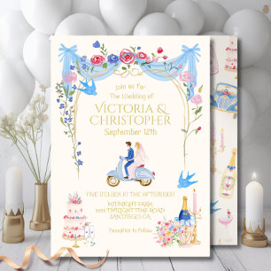 Invitación Pareja de boda caprichosa scooter italiano