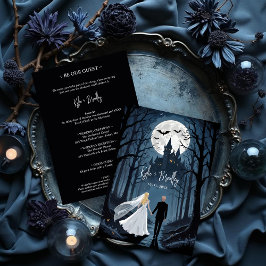 Invitación Pareja de Boda en el Bosque Misterioso Castillo Em