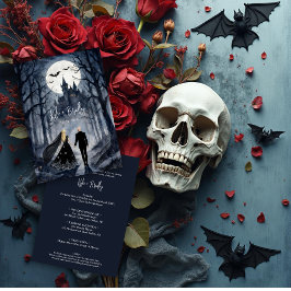 Invitación Pareja de Boda en el Bosque Místico Gótico Castill