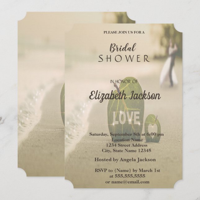Invitación Pareja de Boda en la Playa, Amor  Desayuno de Novi (Anverso / Reverso)