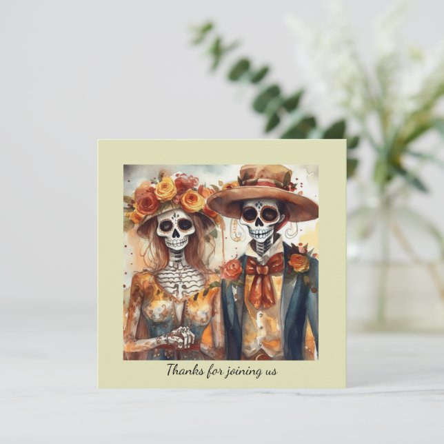 Invitación pareja de bodas de acuarela Dia de los Muertos (Anverso de pie)