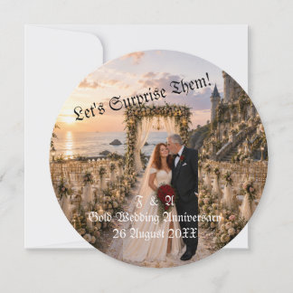 Invitación Pareja de Bodas de Oro Foto Sorpresa Redonda