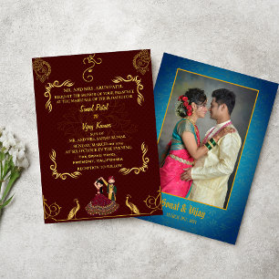 Invitación Pareja de Bodas hindúes hindúes con imagen de pavo