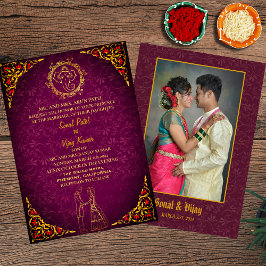 Invitación Pareja de Bodas hindúes hindúes con imagen de pavo