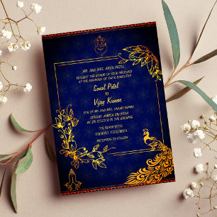 Invitación Pareja de Bodas hindúes hindúes con imagen de pavo