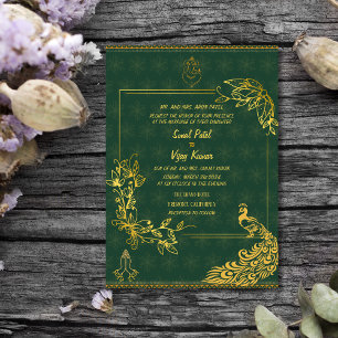 Invitación Pareja de Bodas hindúes hindúes con imagen de pavo