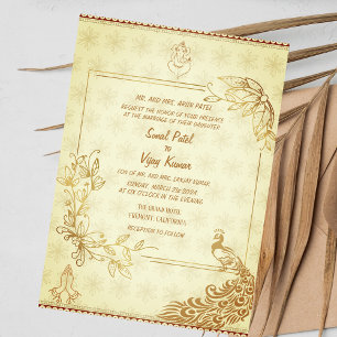 Invitación Pareja de Bodas hindúes hindúes con imagen de pavo