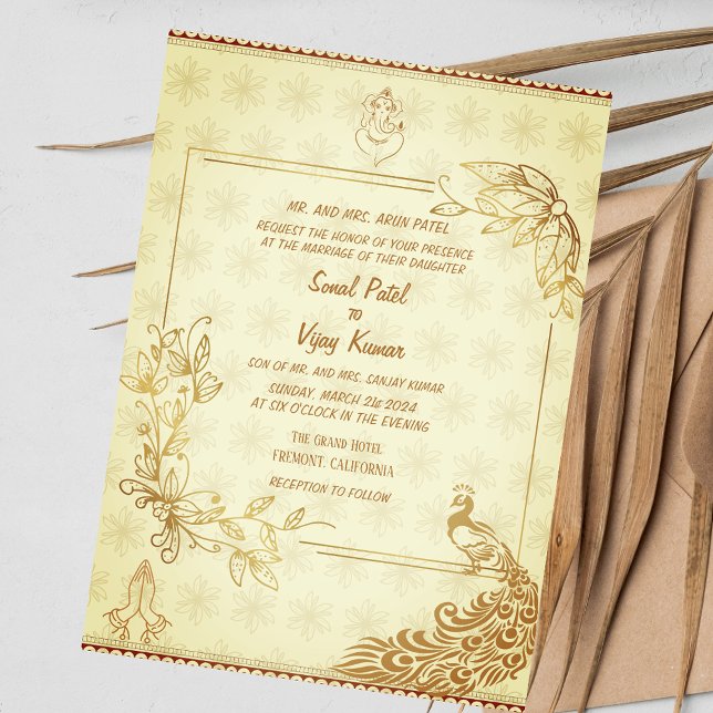 Invitación Pareja de Bodas hindúes hindúes con imagen de pavo (Subido por el creador)