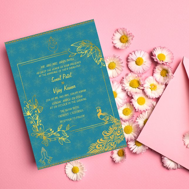 Invitación Pareja de Bodas hindúes hindúes con imagen de pavo (Subido por el creador)