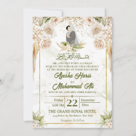 Invitación Pareja de Bodas islámicos/musulmanes florales verd