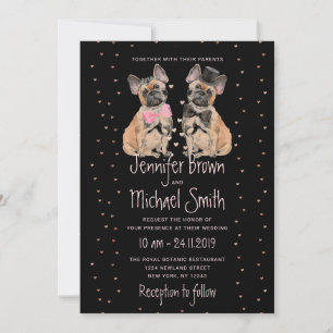 Invitación Pareja de Bulldog Francés negro novia novio boda