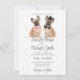 Invitación Pareja de Bulldog Francés novia novio boda