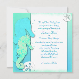 Invitación Pareja de caballitos de mar Ombre Aqua Boda