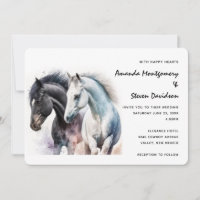 Pareja de caballos blancos y negros en acuarela