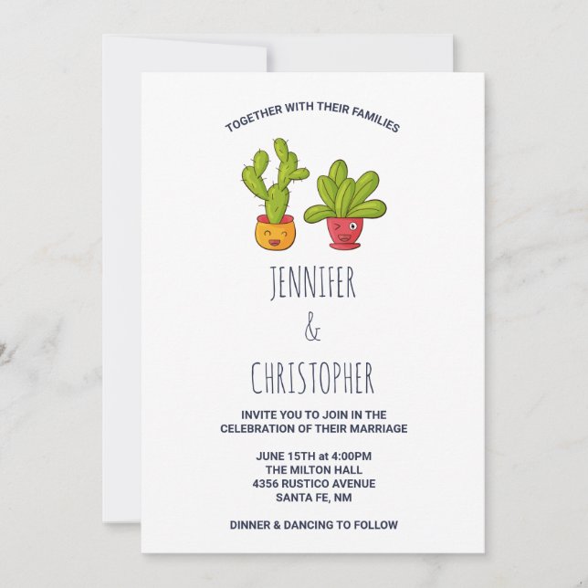 Invitación Pareja de cactus locos divertida boda (Anverso)