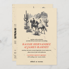 Invitación Pareja de cañón de caballo con código QR y detalle