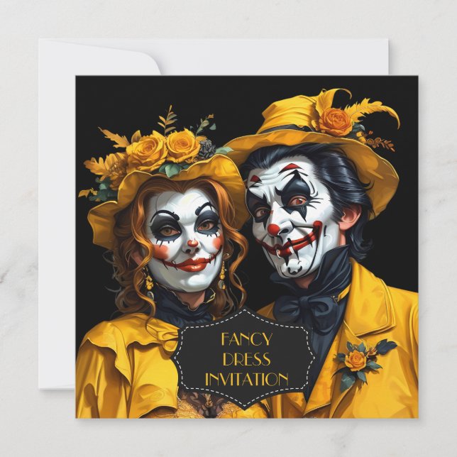 Invitación Pareja de caricatura de maquillaje de Halloween am (Anverso)