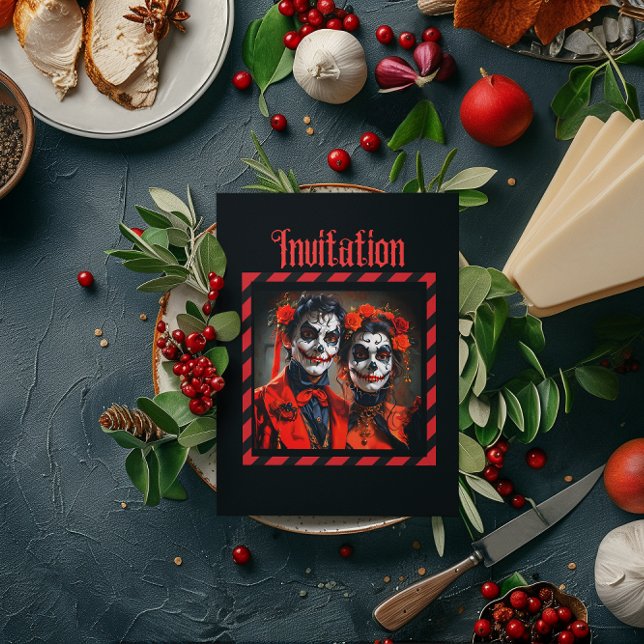 Invitación Pareja de caricatura roja y negra del Día de los M (Subido por el creador)