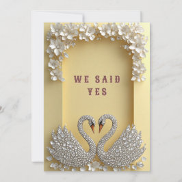 Invitación 🌸 Pareja de cisnes enjoyados tema dorado elegante