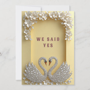 Invitación 🌸 Pareja de cisnes enjoyados tema dorado elegante