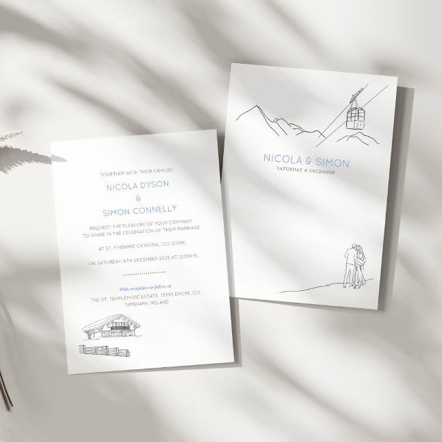 Invitación Pareja De Coches De Esquí En Las Montañas Snowowle (Sample)