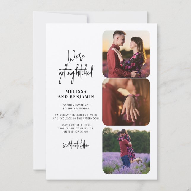Invitación Pareja de Collage de fotos con Boda golpeado (Anverso)