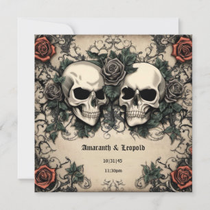 Invitación Pareja de cráneo con Rosas Boda gótico de Hallowee