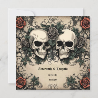 Invitación Pareja de cráneo con Rosas Boda gótico de Hallowee