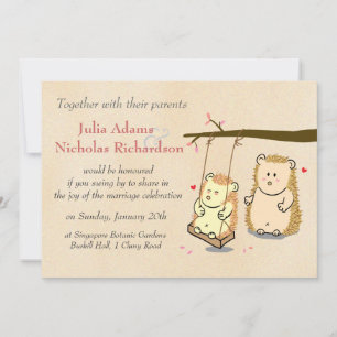Invitación Pareja de erizos lindos en columpio de árbol boda
