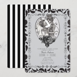 Invitación Pareja de Esqueletos Bailando en Boda de Amor Fies