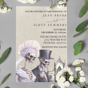 Invitación Pareja de esqueletos de boda de Halloween