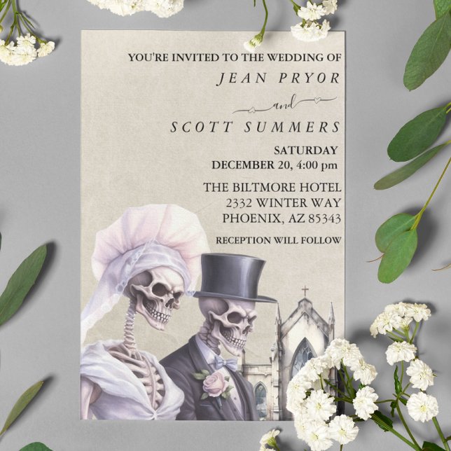 Invitación Pareja de esqueletos de boda de Halloween (Subido por el creador)