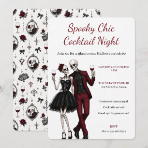 Invitación Pareja de esqueletos elegantes para fiesta de cóct