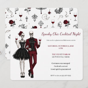 Invitación Pareja de esqueletos elegantes para fiesta de cóct