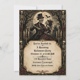 Invitación Pareja de esqueletos góticos fiesta de Halloween e