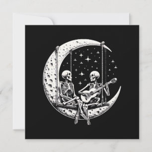 Invitación Pareja de esqueletos guitarra lunar