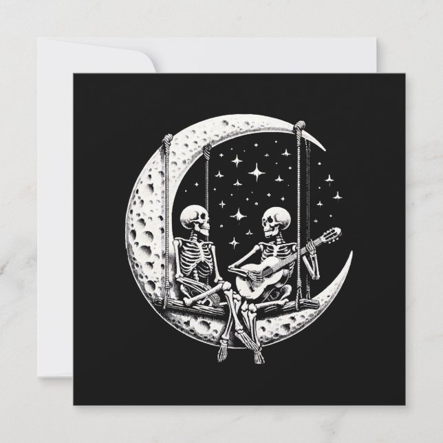 Invitación Pareja de esqueletos guitarra lunar (Anverso)