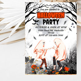 Invitación Pareja de fantasmas bailando Fiesta de Halloween